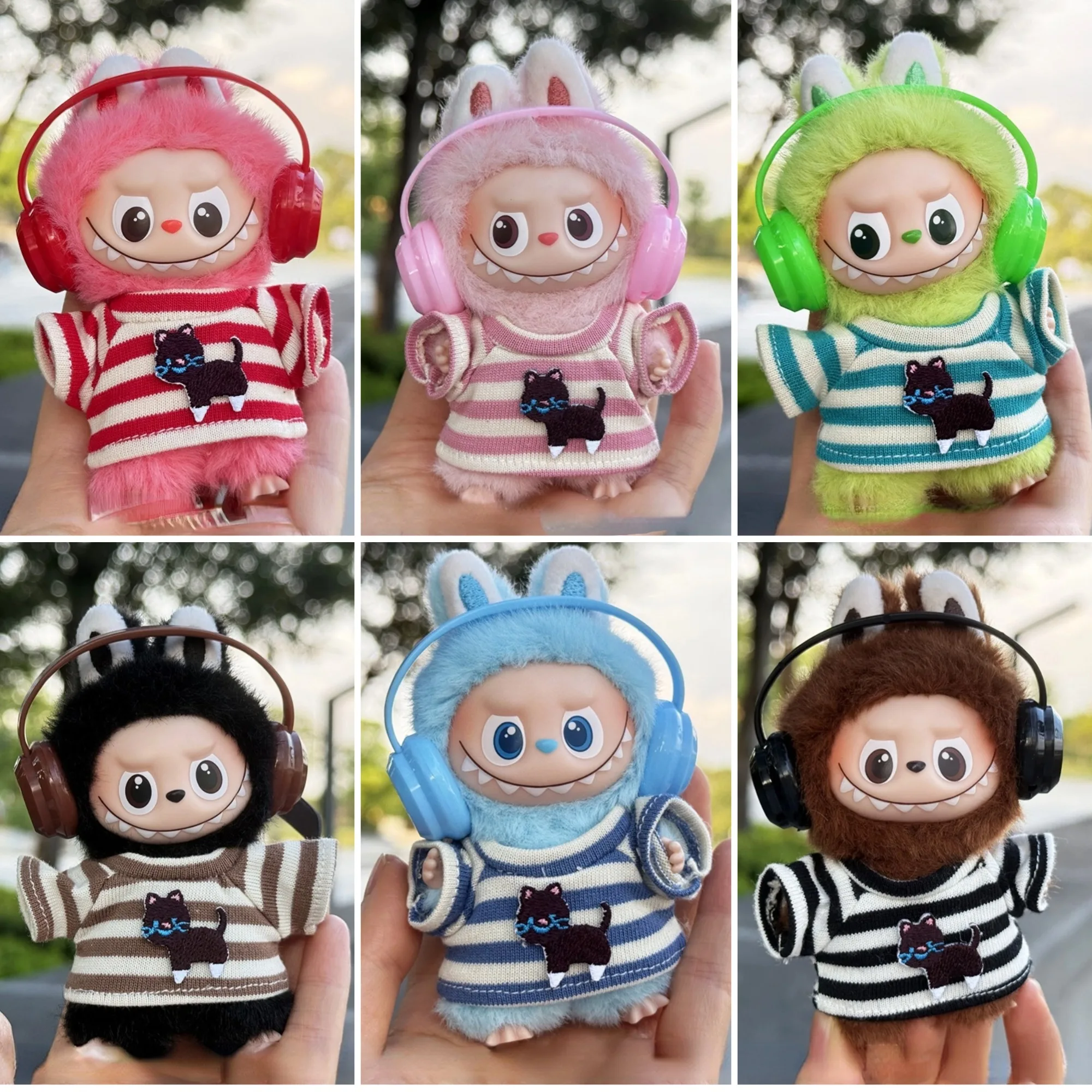 

Trendy Striped Sweater Multi Color Headphone Set For 4th Gen 10cm Mini Labubu 4.0 Heart Code Series