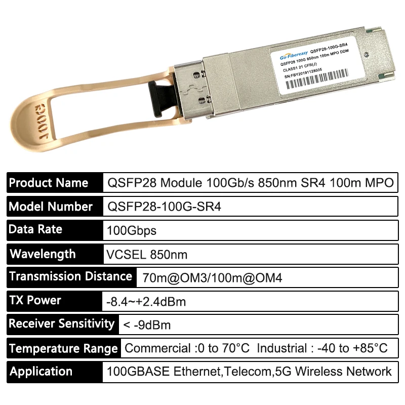 QSFP28 100GBASE-SR4 Optical Module 850nm 100m MTP/MPO DDM For Huawei,Cisco QSFP28-100G-SR4,Mikrotik Fiber Optical Equipment