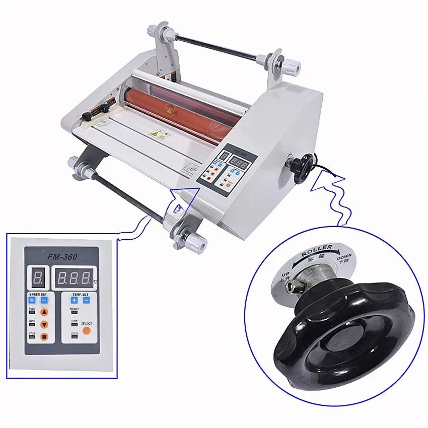 FM-360 A3 Hot And Cold Roll Laminator Machine Digital Temperature Display Single Double Sided Thermal Laminating Machine