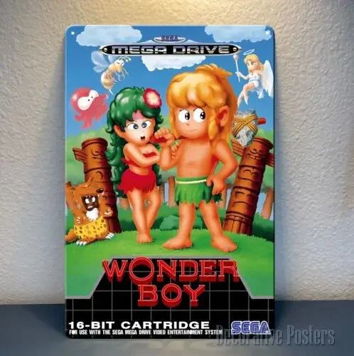1p，Wonder Boy Sega Retro Video Game Metal Poster - Size:  (20x30cm) Sign