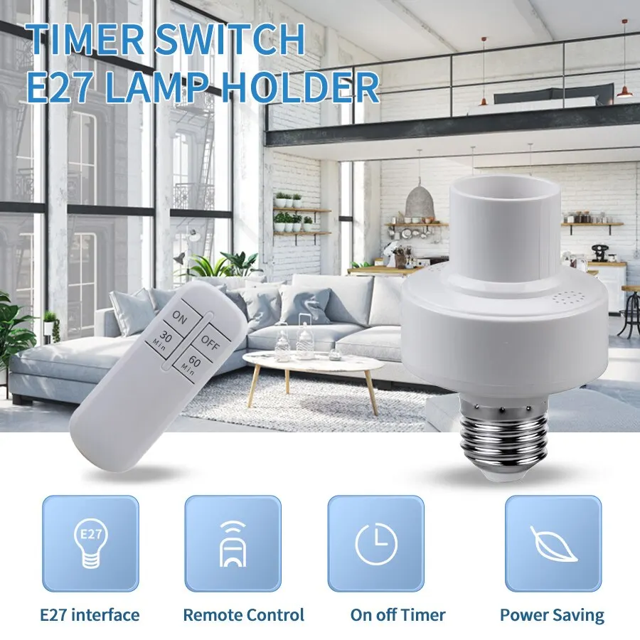 Wireless Remote Control Smart Timer Switch E27 Lamp Holder 220V House Multi Light Switch Baby Room Bedroom 30/60min Timer Switch