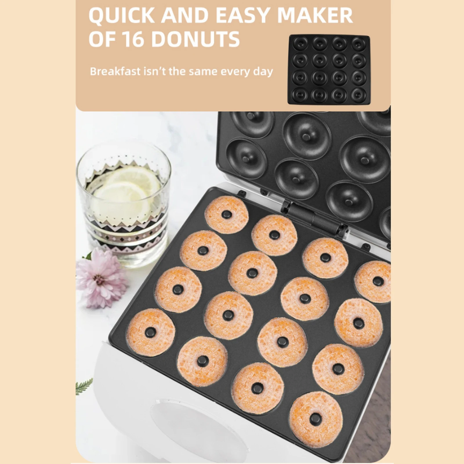 Electric Baking Machine for Breakfast Household Donut Maker Non Stick Coating Kitchen Donut Maker 16 Holes Bread Bakeware Sets