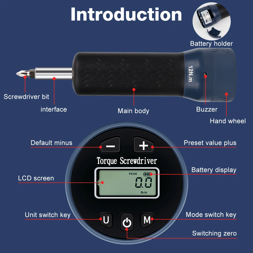 1.2-12N.m Digital Torque Meter Digital Torque Screwdriver1/4\