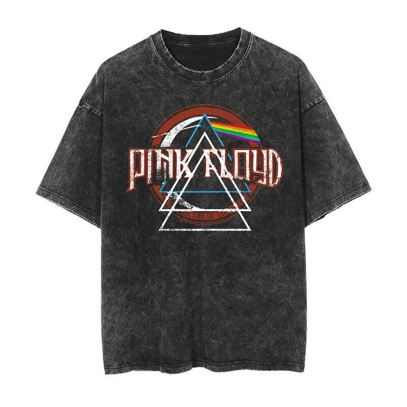 

Short Sleeved Round Neck Y2k Tshirt Men Clothing New Top Tees Mens T-Shirt Camisetas Pop Pink Floyd Rock Aged Washed Vintage