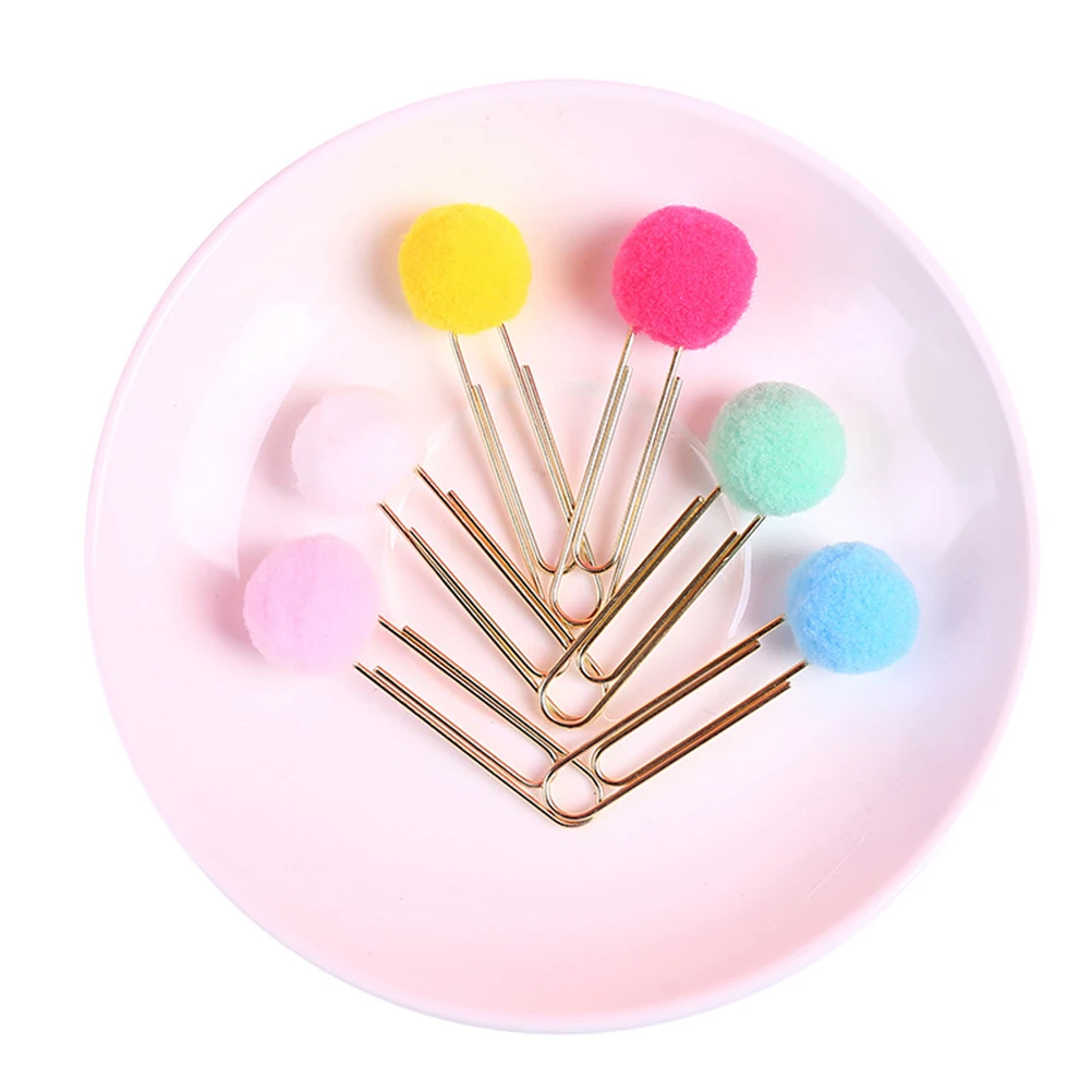 18pcs Candy Color Pompon Ball Paper Clips Creative Metal Bookmark Clip For Notes Decorative Pin Office Supplies Stationery