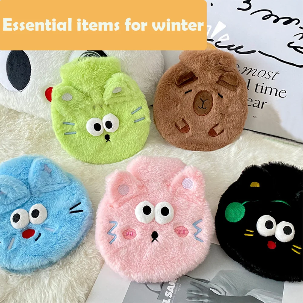 High Quality 400ML Plush Hot Water Bag Mini Cartoon Cat/Capybara Design Hand Warmer Portable Explosion-proof Belly Warmer