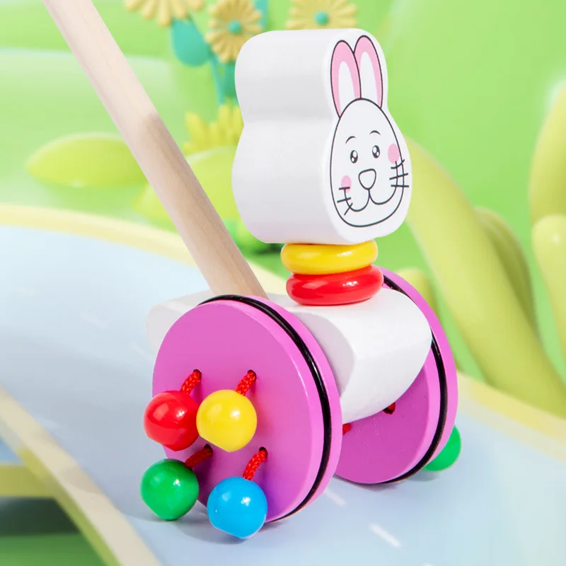 Cartoon Animal Wooden Baby Walker Early Childhood Educational Toy Toddler Push Cart Kids Cute Crocodile Bunny Trolley Toy