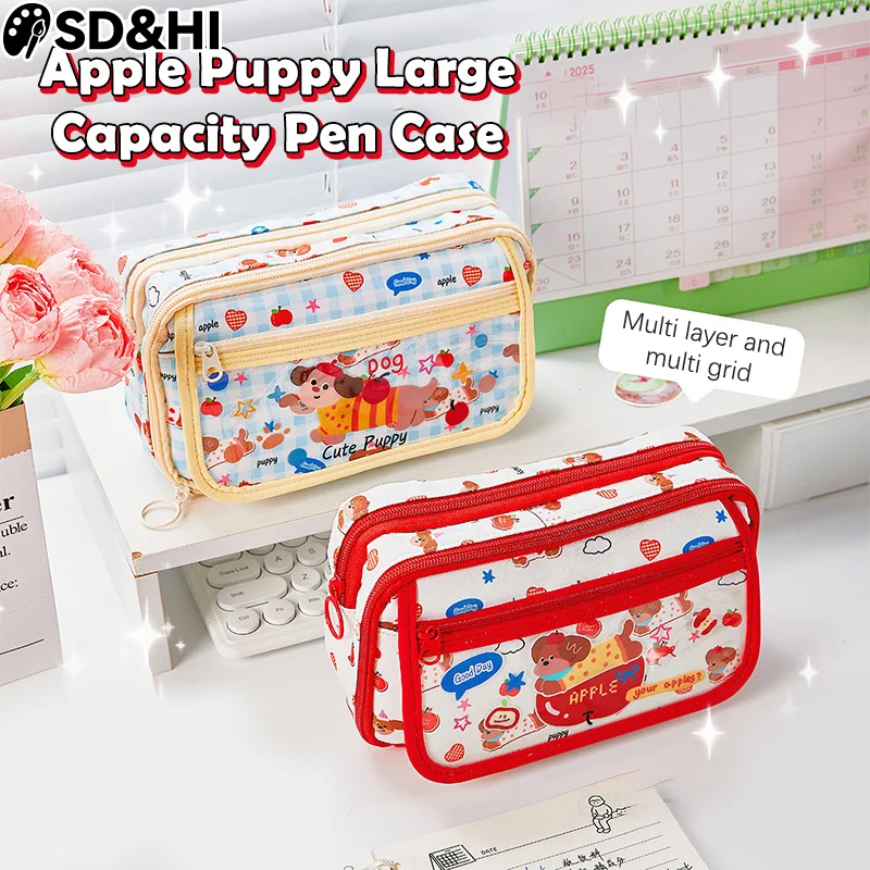 

Cute Cartoon Puppy Pencil Case Multilayer Large Multi-Functional Mechanism Kawaii Student Pencil Box Stationery Storage Box