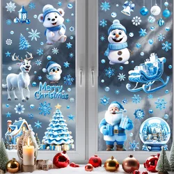 9 Sheets Festive Christmas Window Clings Merry Christmas Stickers for Glass Windows Snowflake Reindeer for Indoor Decorations