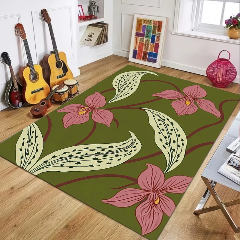 

Ковер в стиле ар-нуво с тропическим цветочным принтом, нескользящий, моющийся, впитывающий влагу, для гостиной, спальни, кухни, ванной комнаты, декор для дома