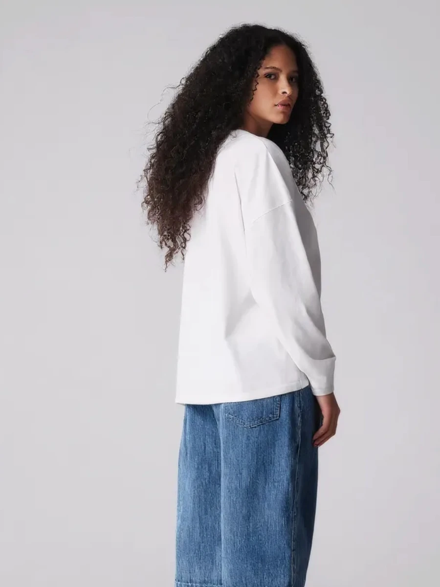 Faionable ample imprimé décontracté rond Ne Long Sve t-shirt haut femme coupe ample coton équipage Ne Sweat