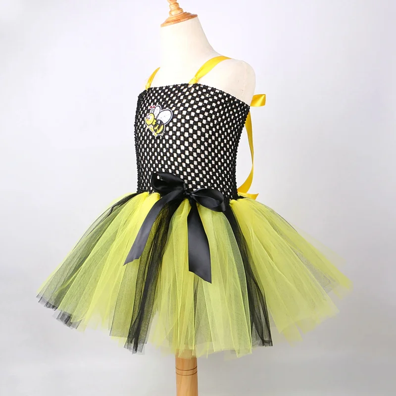 Bumble Bee Tutu Dress for Baby Girls Birthday Outfit Halloween Costume for Kids Honeybee Cosplay Dresses with Wing Headband Set