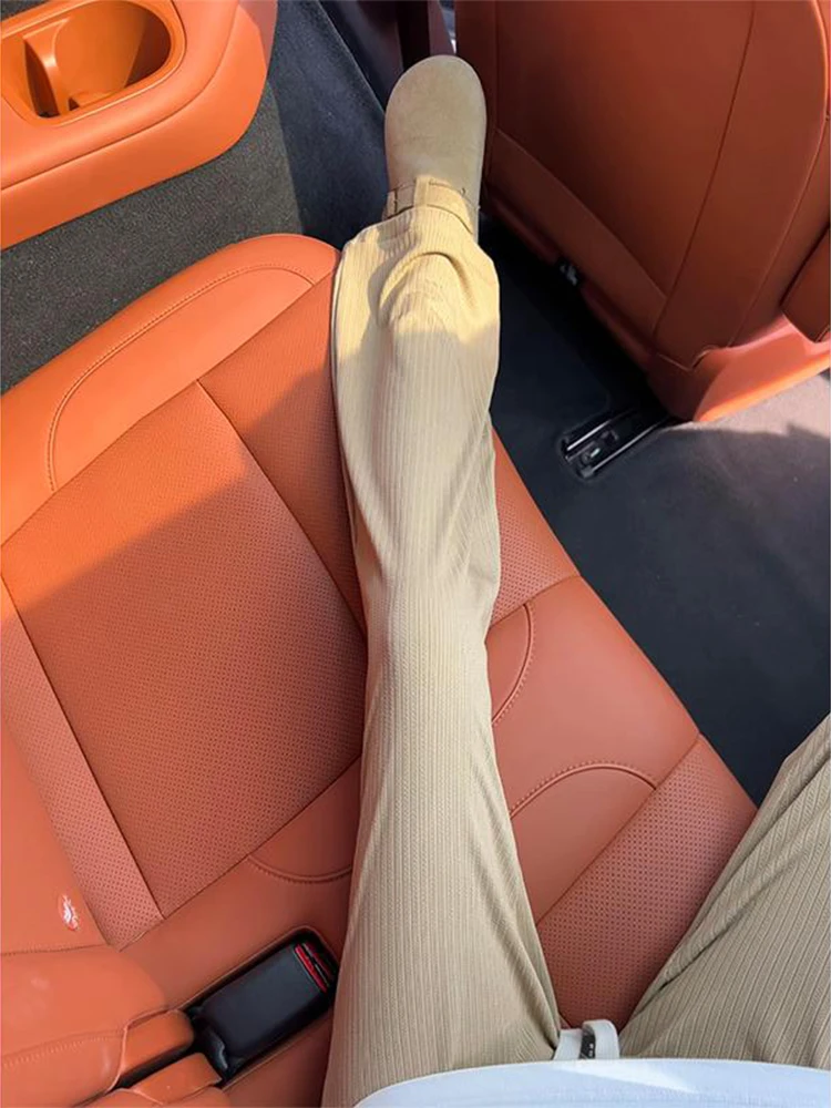 Khaki Ice Silk Quick Dry Men's Summer American Wheat Pattern Casual Pants Thin Drape Sports Straight Leg Pants