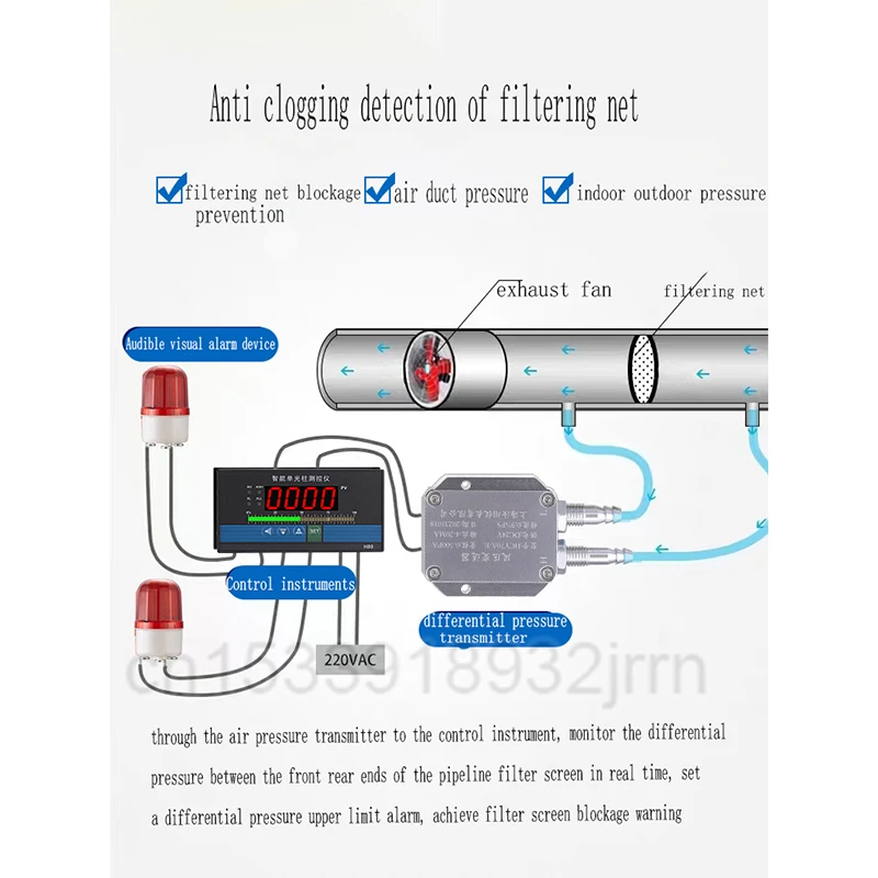 Air Pressure Transmitter 70A-1 Negative Pressure Differential Pressure GaugeFurnace Digital Display Pressure Differential Sensor