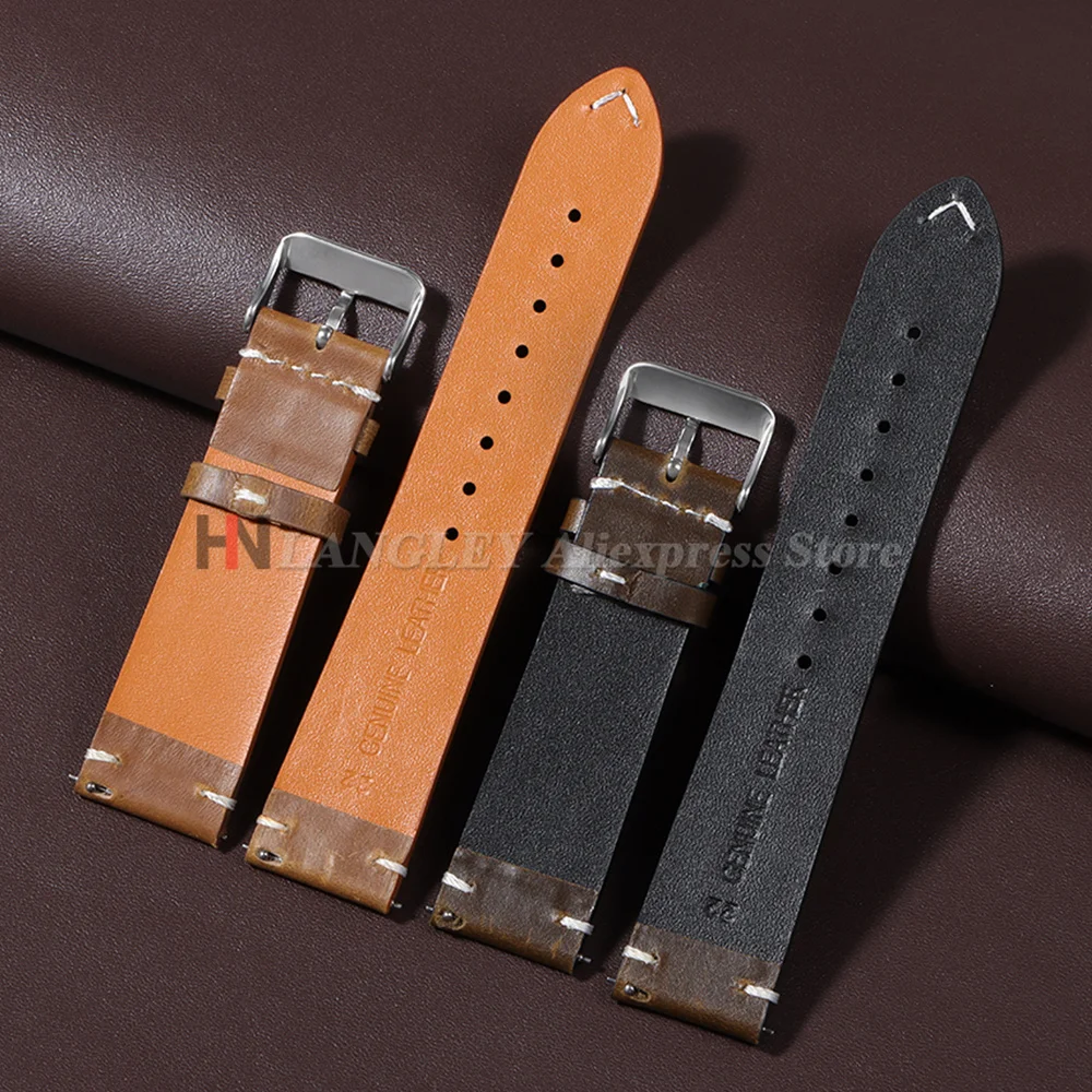 18mm 20mm 22mm 19mm 21mm 24mm Vintage Ölwachs-Lederarmband Universelles Genähtes Rindslederarmband für Seiko für Omega Uhrenarmband – Detail 4