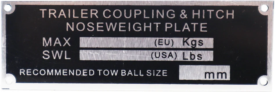 Blank TRAILER COUPLING & HITCH NOSEWEIGHT PLATE TOWBAR BALL CAR BOX CHASSIS
