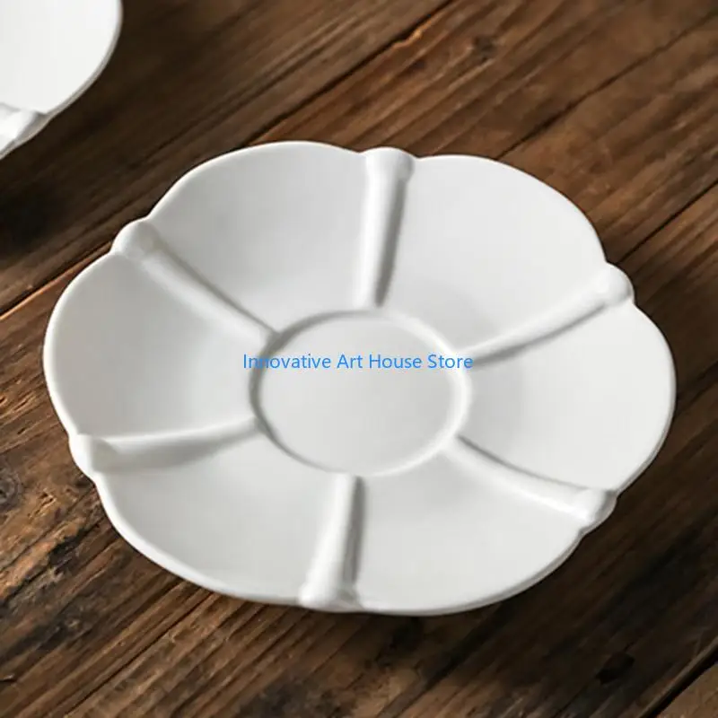 E1PC Florals Cup and Saucers Set of 2 for Afternoon Tea, Blue and White Ceramic Drinkware with Rounded Handleless Profile for