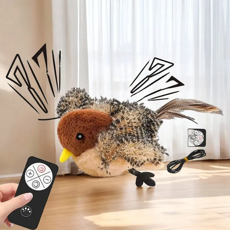 Chirping Bird Cat Toy Remote Control Flapping Wings Interactive Plush Bird Toys Meldy Chaser Simulated Chirping Bird Cat Toy Toy