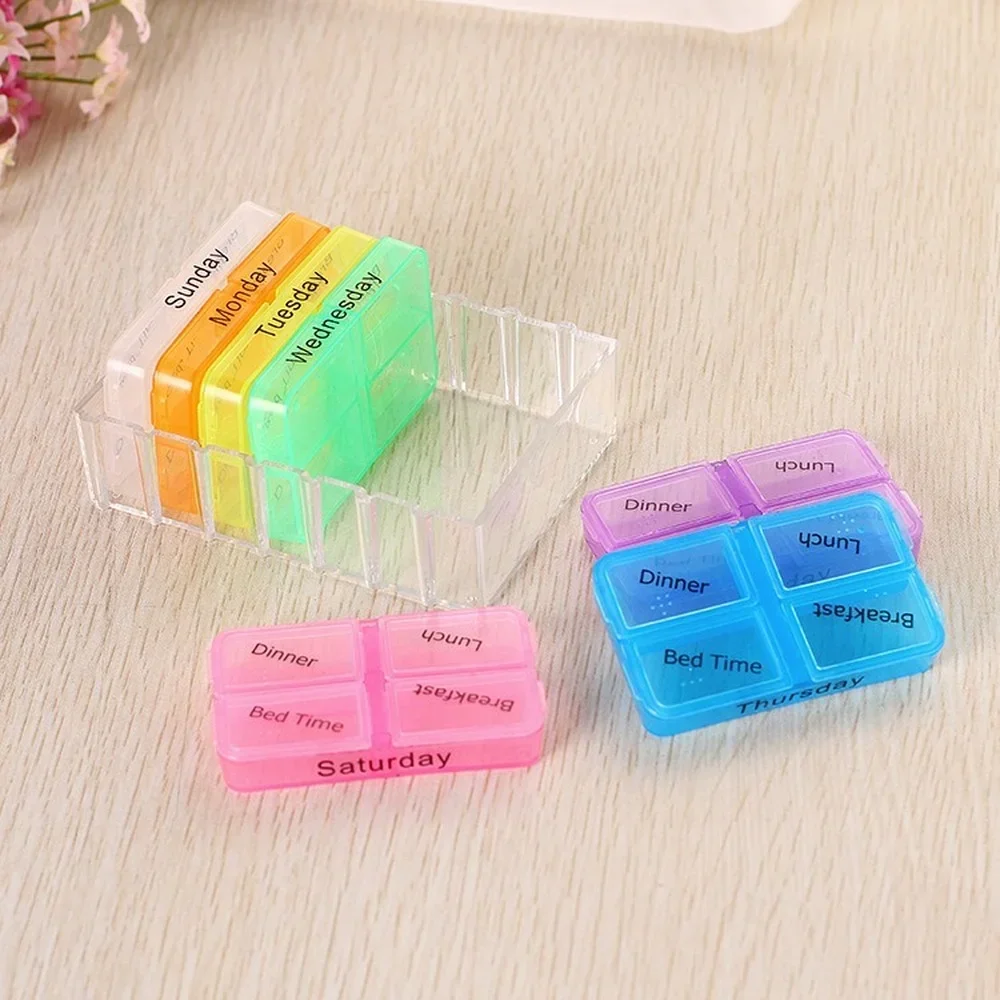 7 Day 28 Grids Rainbow Pill Medicine Box Tablet Medicine Organizer Health Storage Pill Box Holder Splitters With Printed Braille