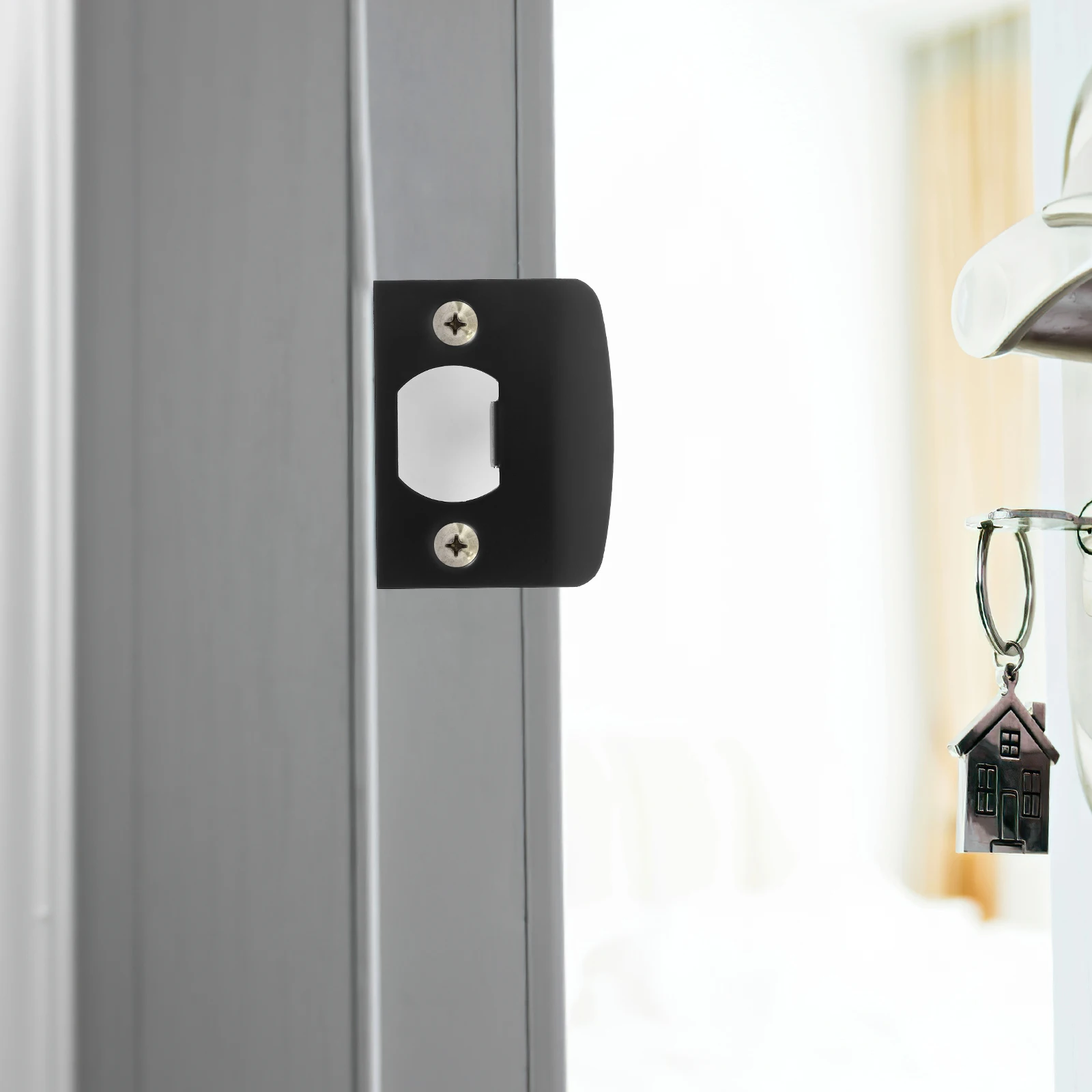 

4 Pcs Black Right Angle Door Strike Plates Lock Tongue Buckle Sheets For Wooden Doors Metal Material Durability