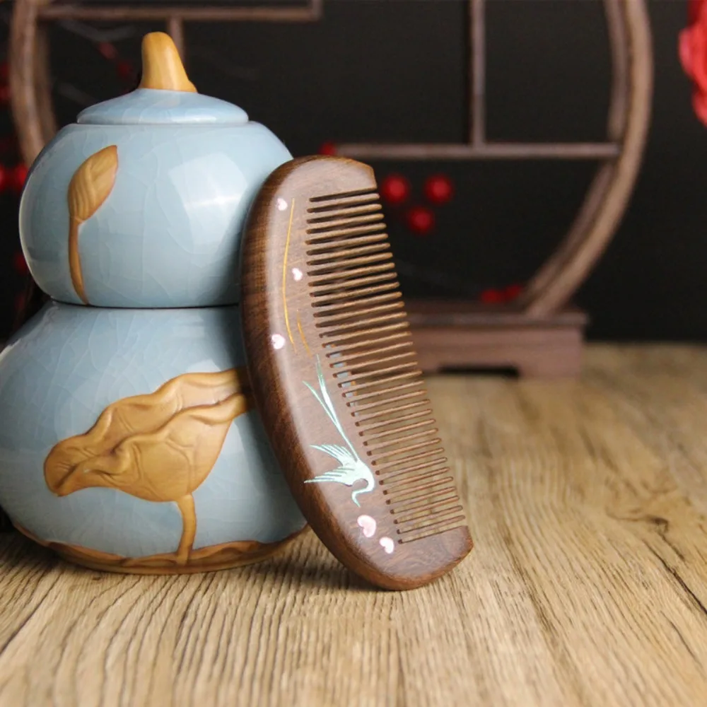 

Новая расческа для волос из золотого сандалового дерева, золотые ветки, утолщенные деревянные расчески, розовая щетка для волос с цветком сливы, инструмент для укладки волос