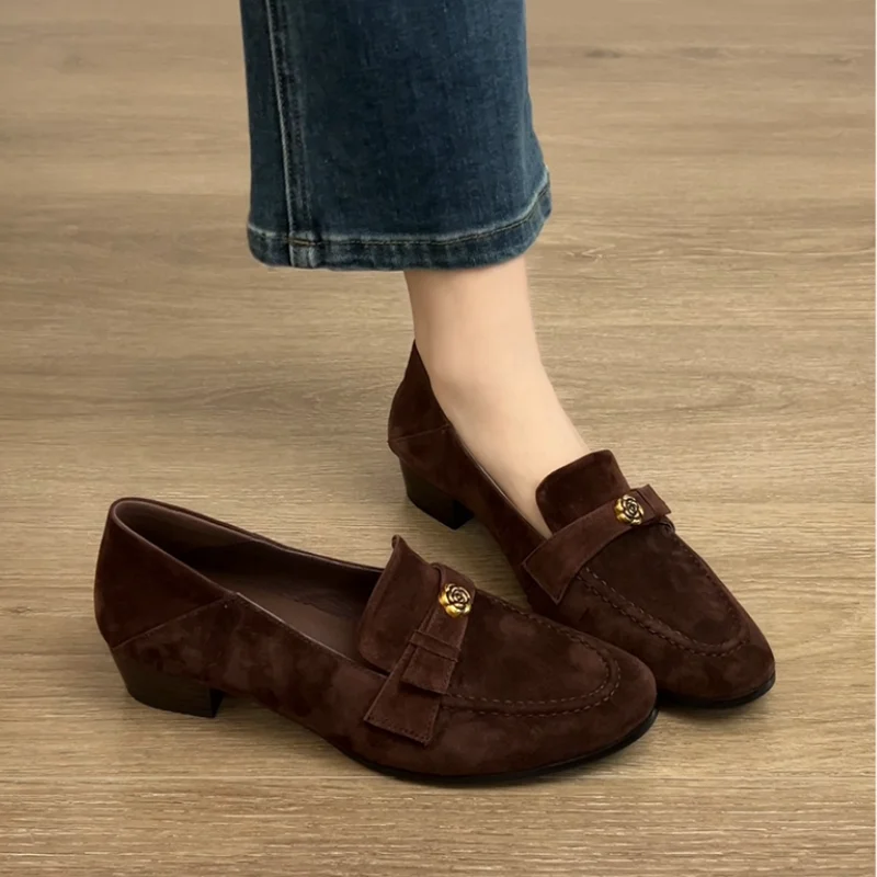 2025 Spring New Women's Natural Suede Leather Square Toe Slip-on Flats Loafers High Quality Soft Comfortable Female Moccasins