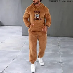 Personalized Fashion Bear Hoodie Pants Set Autumn & Winter Thickened Warm Men's Hoodie Set Comfortable and & Home Wear Two Suit