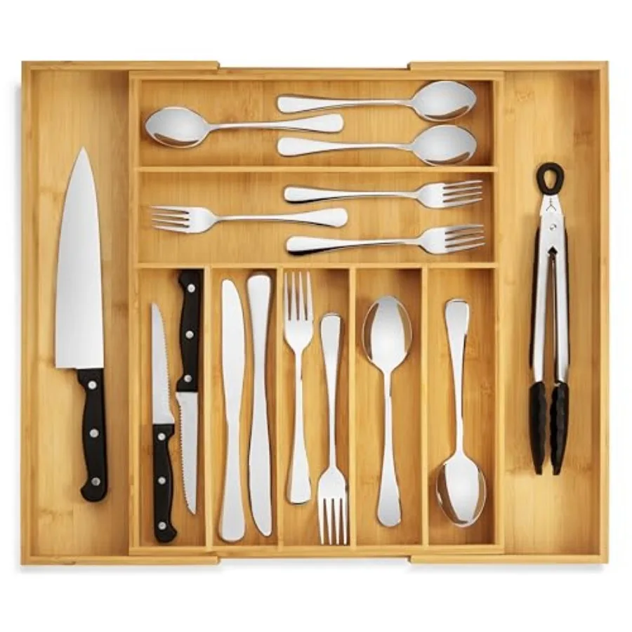 

Bamboo Drawer Organizer - Expandable Silverware Organizer and Utensil Drawer Organizer, Cutlery Tray with Dividers, s- Kitchen