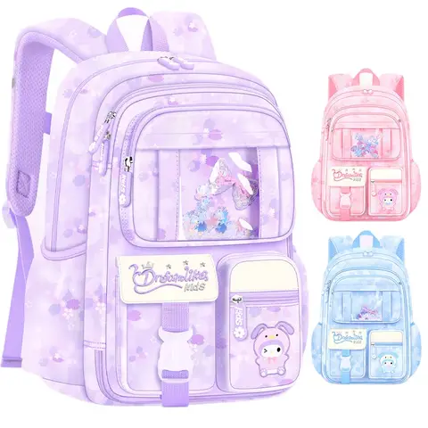 My Melody Kuromi Sanrios Backpack Student Bag Girl Cartoon Kawaii Anime Breathable Super Light Large Capacity Child School Bag