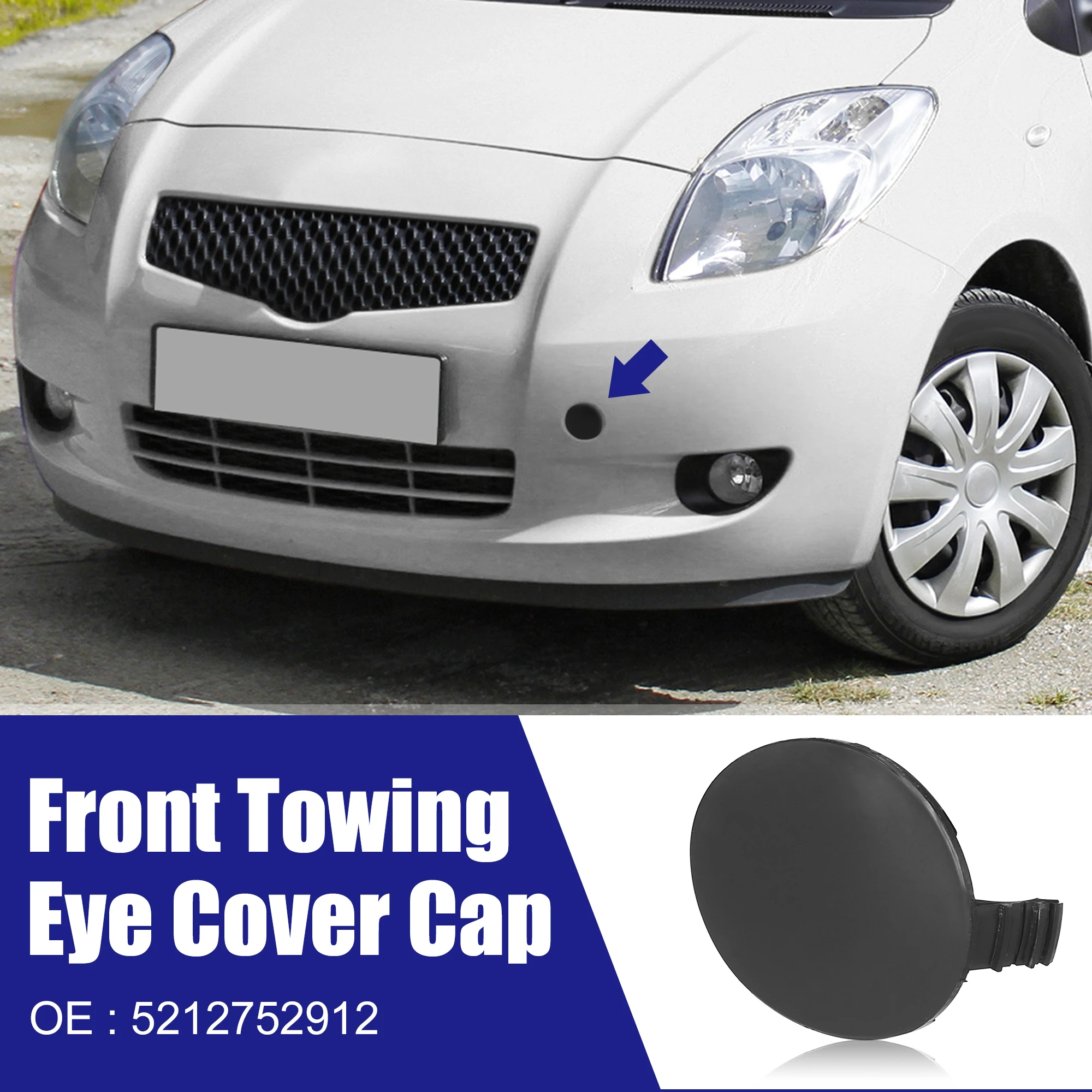 X Autohaux Auto Front Right Bumper Tow Hook Towing Eye Cover Cap 5212752912 for Toyota Yaris 2007-2008 Car Replace Accessories