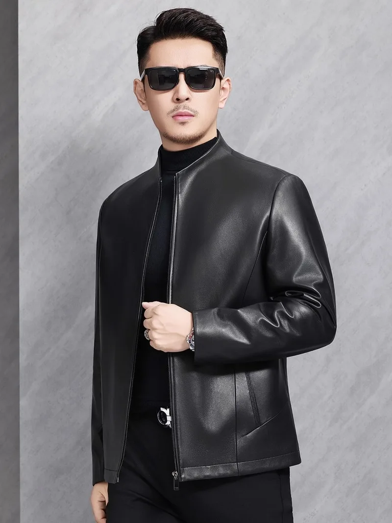 High Quality New Genuine Leather Men's Sheepskin Stand Collar Down Coat