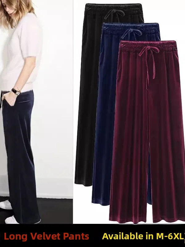

Velvet Wide Leg Pants for Middle-Aged And Elderly Women Autumn New Style Loose Elastic Waist Long Pants Draping Sensation