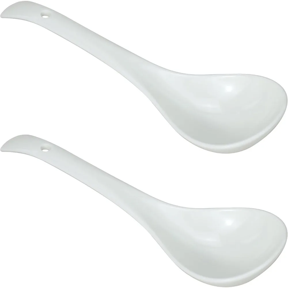 

2 Pack Porcelain Serving Spoon Soup Ladles for Serving Cooking Mixing Stews Noodles Rice Soup - 9 inch Long