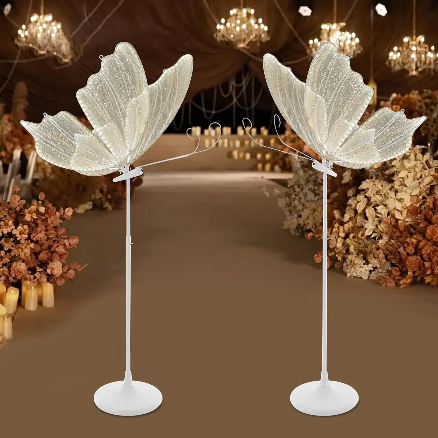 

48W 110V Creative Butterfly Ceiling Lamp 2PCS 23.6"Wedding Butterfly LED Floor Lamp, 57.5-70.1" Adjustable Height Butterflies
