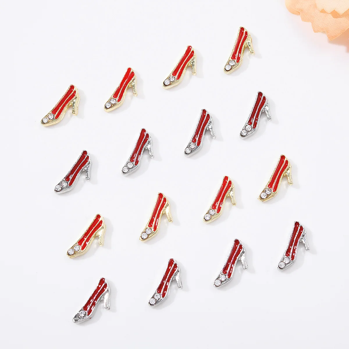 10pcs Alloy Heels Nail Art Charms 3D Luxury Diamond Gold Silver Bottom Nail Jewelry High Heeled Shoes Part Manicure Accessories