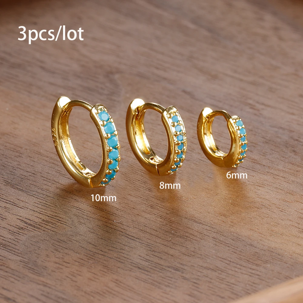 3pc Set Simple Stainless Steel Crystal Small Hoop Earrings