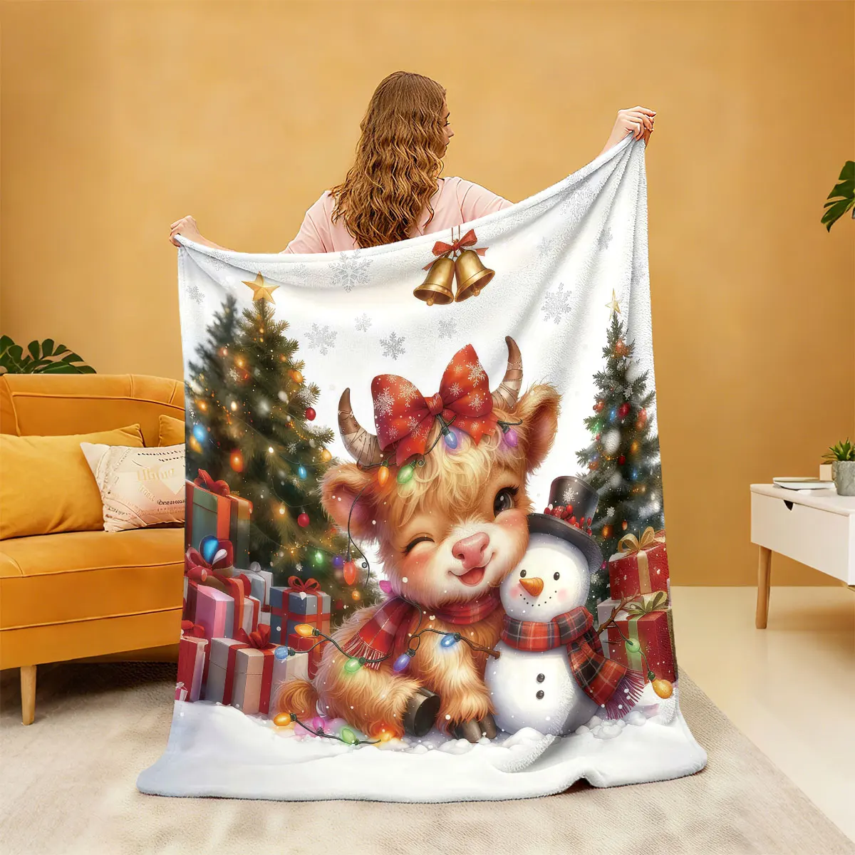 1 قطعة عيد ميلاد سعيد المرتفعات البقرة المطبوعة الفانيلا بطانية بأحجام متعددة مريحة NapLeisure بطانية ، آلة قابل للغسل #5