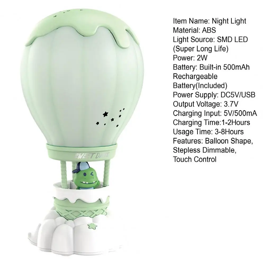 Luz noturna ajustável para crianças, stepless, regulável, balão de ar quente, toque, bonito, 1500-3000k