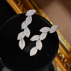 Niche design leaf petal wedding earrings inlaid with AAAAA zircon pendant for wedding ball or party