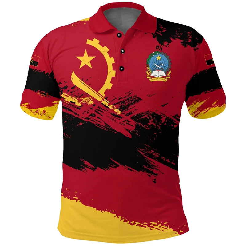 Angola Flag Summer Men\'s Polo Shirt Angolan National 3D Print T Shirts Oversized Tops Sports Fitness Tee Shirts Clothing Lapel