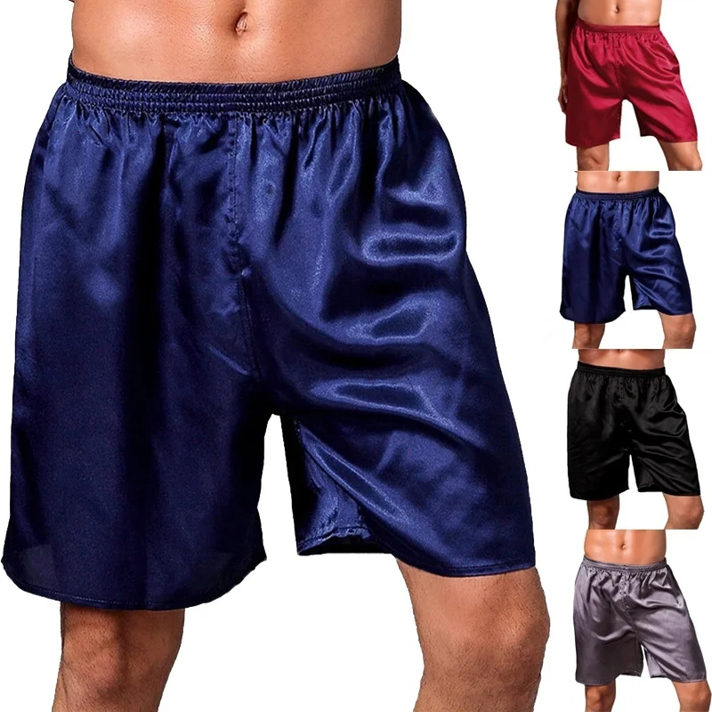 Summer Sleep Bottoms Solid Silk Satin Men Sleepwear Boxers Shorts Nightwear Pajamas For Men Homewear Robes Underwear Pant