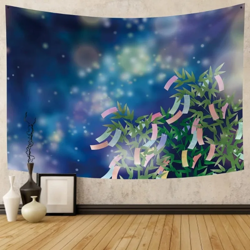 Aesthetic Boho Nebula Tapestry Wall Hanging Cosmic Leaf Floral Blue Green Night Sky Dreamy Tapestry Decor Art for Bedroom Living