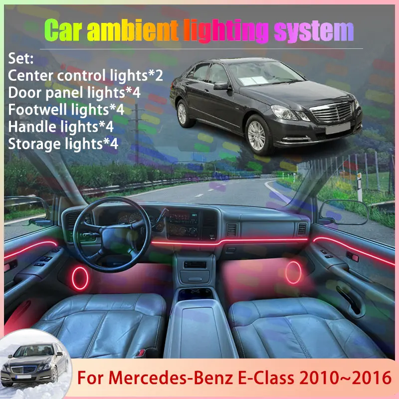 

Для Mercedes-Benz E-Class MK4 W212 S212 2010 ~ 2016 2/18 в 1, автомобильная атмосферная лампа, RGB абажур, ансамбль, стример, атмосферный набор