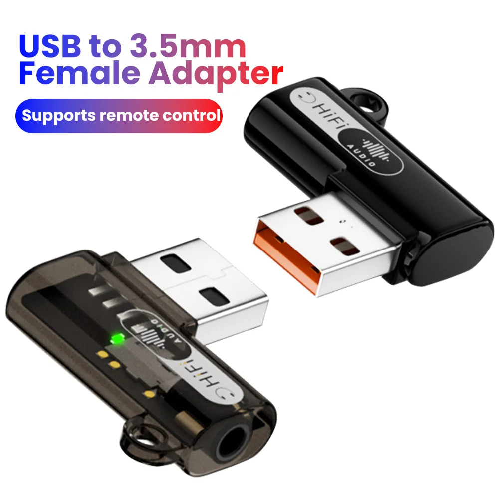 90° Elbow USB To 3.5mm HiFi Audio Headphone Adapter USB A Male To 3.5mm Jack Female Converter 24bit/96KHz For Computer Tablet