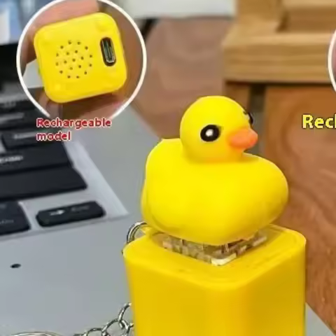 Funny Croaking Frog Duck Keychain Rechargeable Keyboard Fidget Clicker Sound Keyring With LED Light For Stress Relief