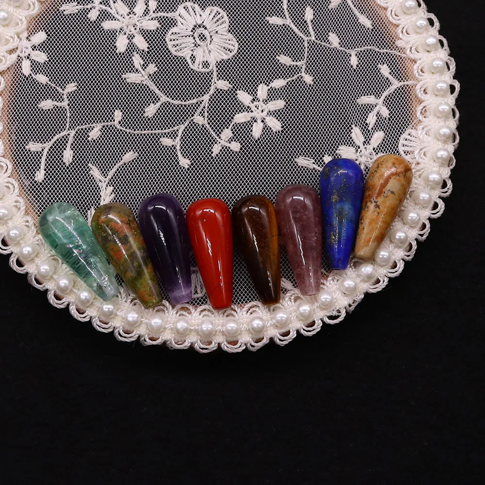 

2pcs Natural Green Lapis Lazuli Teardrop-Shaped Polished Half-Hole Beads Women's Fashion Necklace Earring Pendants DIY Component