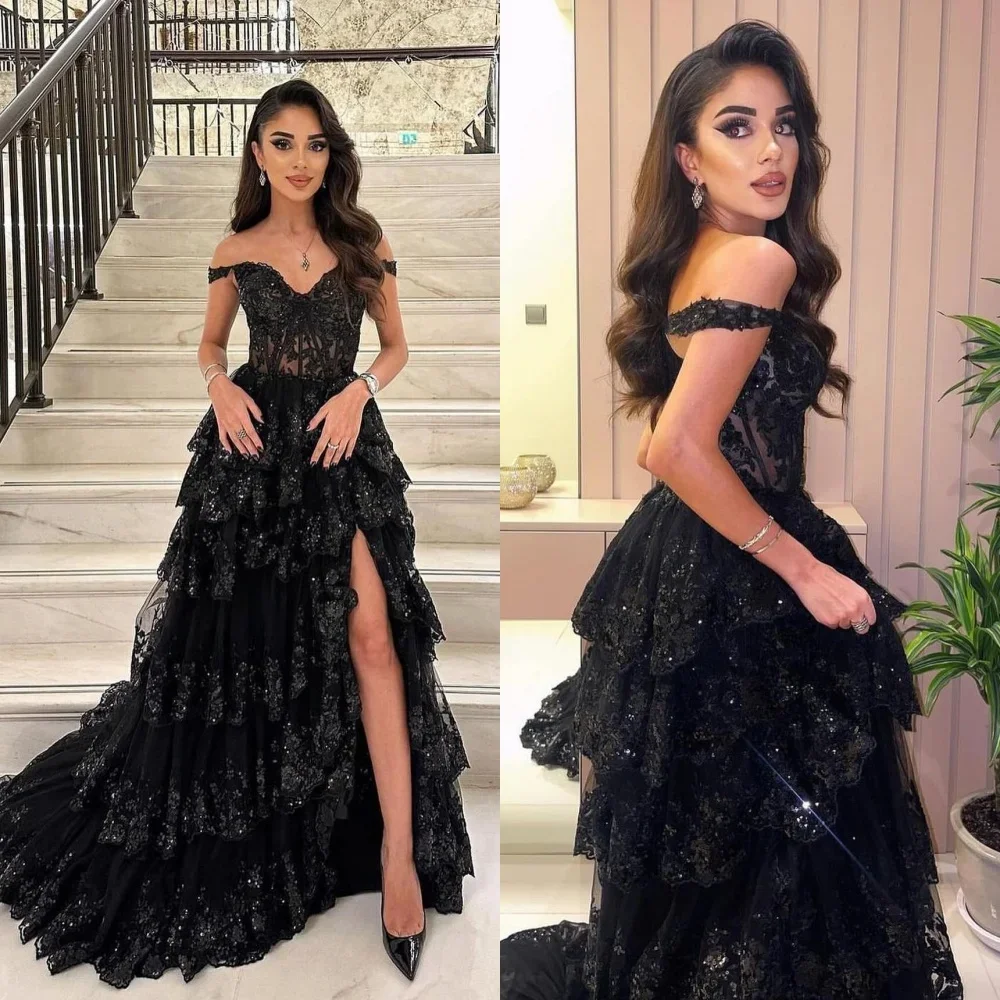 Yipeisha Prom Dress Prachtige Off-The-Shoulder Baljurk Borstel Avondjurken Gelaagde Kanten Jurken Op Maat