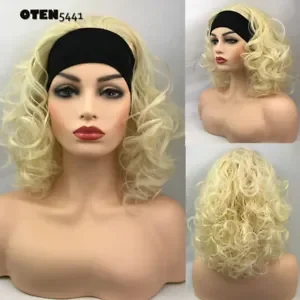 Perruque Synthétique Bouclée Blonde Moyenne #613, Bandeau de Sauna, Cheveux Naturels pour Femme