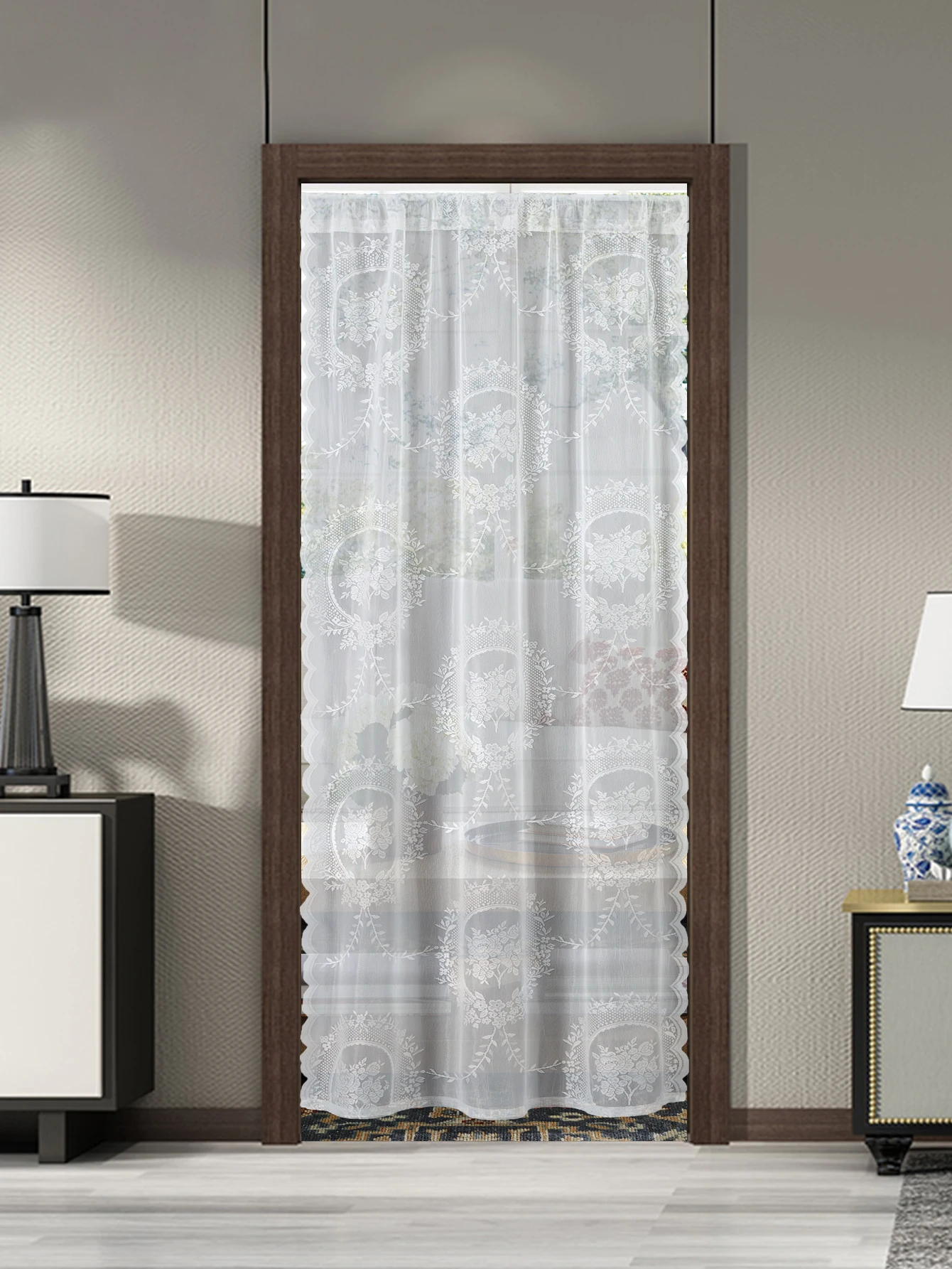 

White lace round mirror vine curtain, living room door curtain