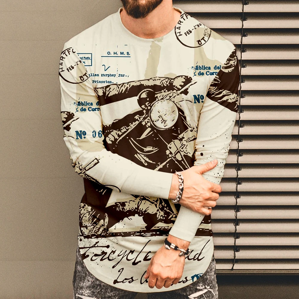 

Men's Spring And Autumn Thin Fashion Trend Letter Print Long Sleeve Round Neck T-shirt Personalized Casual Men's Tops